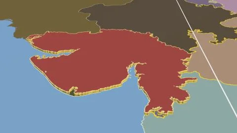 India - Gujarat extruded on solid map Illustrazione stock