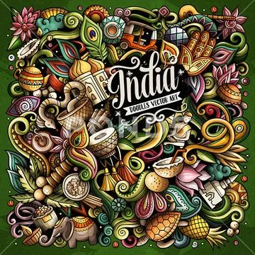India hand drawn vector doodles illustration. Indian poster design. Stock Illustration