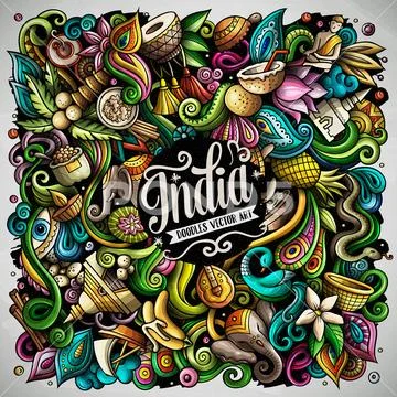 India hand drawn vector doodles illustration. Indian poster design. Stock Illustration