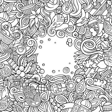 India hand drawn vector doodles illustration. Indian frame card design. Stock-Illustration