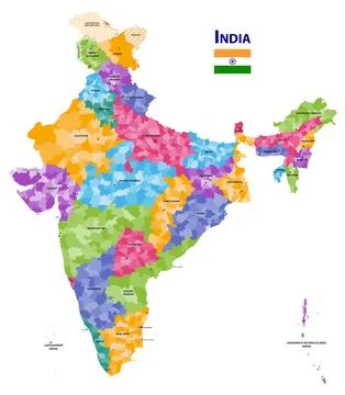 India high detailed vector map showing states and districts boundaries Stock Illustration