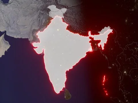 India highlighted on night map Stock Illustration