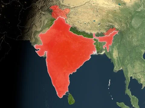 India highlighted on realistic map Stock Illustration