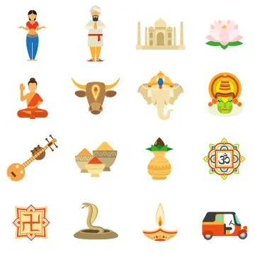 India Icons Flat Set Stock Illustration