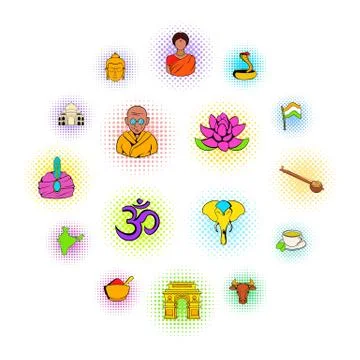 India icons set Stock Illustration