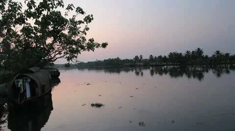 India Kerala backwater evening  Stock Footage 24084590