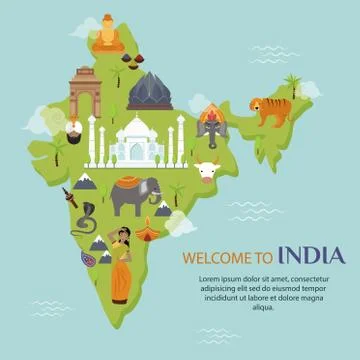 India landmark travel map vector illustration Stock Illustration