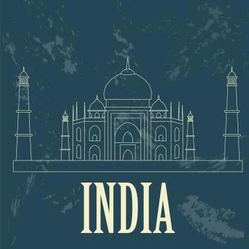 India landmarks. Retro styled image Stock Illustration
