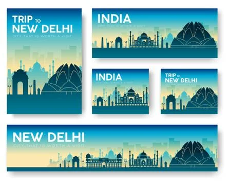 India landscape vector banners set. Vector design illustration c Stock Illustration