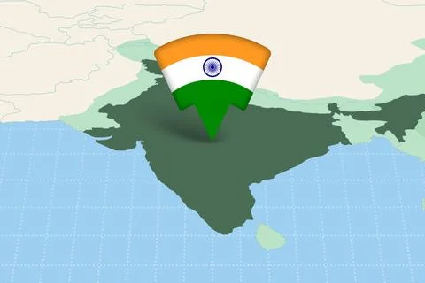 India Location Highlighted on Asian Map with Flag Icon. Stock Illustration