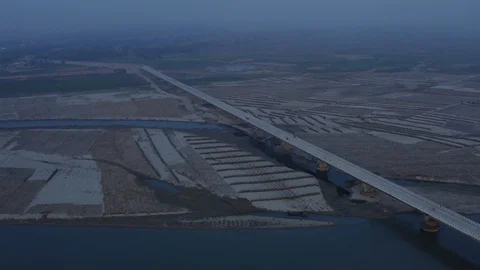 India Lock down-Coronavirus- Aerial view of bridge bihar patna  city of India Stock Footage 129223776