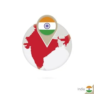 India map and flag in circle. Map of India, India flag pin. Map of India in.. Stock Illustration