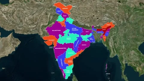 India Map Animation All States Highlight Zoom Effect 4K Stock Footage 331412546