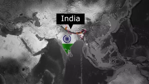 India Map animation with Flag Texture on Black and White Satellite Backgroun Stock Footage 322165654