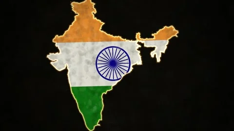 India Map Animation Glowing Border and Flag Reveal 1080p Stock Footage 345146186
