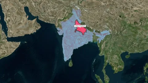India Map Animation Highlighting Uttar Pradesh State in Red Stock Footage 327534494