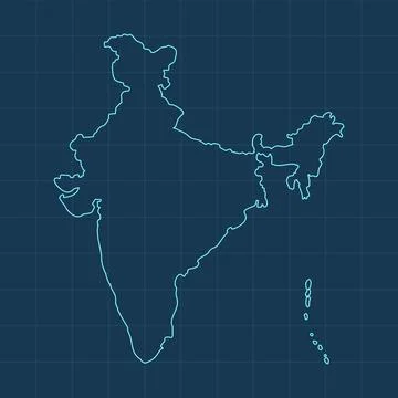India Map Blue Outline Grid Style Vector Stock Illustration