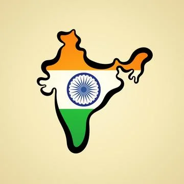 India - Map colored with flag Stock Illustration