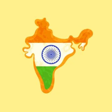 India - Map colored with Indian flag Stock Illustration