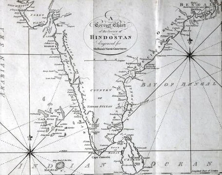 India map ; a correct chart of the coasts of HINDOSTAN engraved for Malham... Fotos de archivo