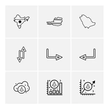 India  , map , country,  arrows , up , down , left , right , cloud, graph , r Stock Illustration