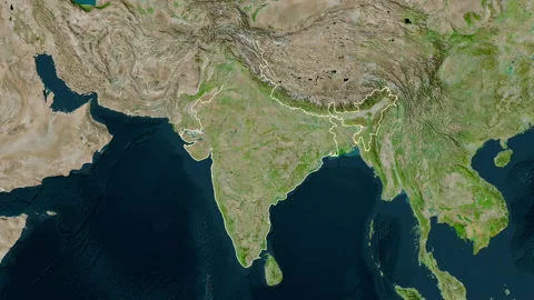 India map - drive. Border. Satellite. Vídeo Stock 148382437