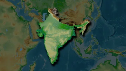 India map - extract. Shadow. Physical. | Stock Video | Pond5