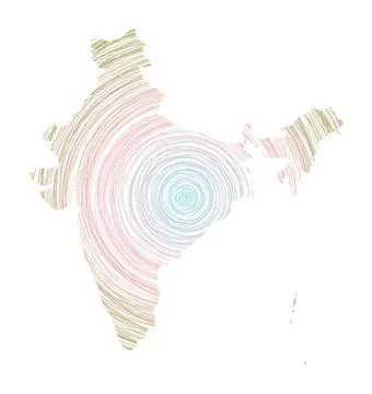 India map filled with concentric circles. Sketch style circles in shape of .. Stock Illustration