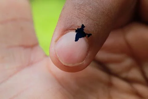 India map on finger tip or on nail Stock Photos