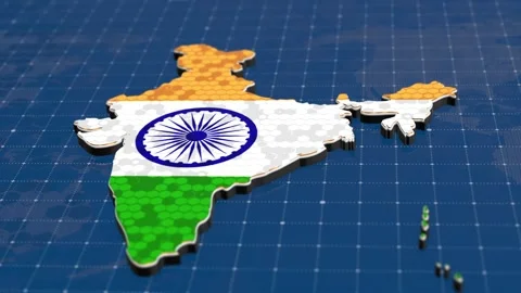 India Map with Flag on Global Data Grid Background  Stock Footage 310946017