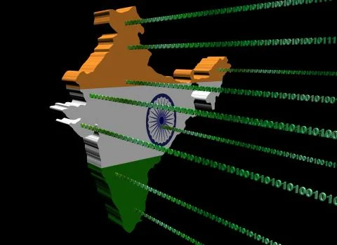 India map flag with green binary code illustration Stock Illustration
