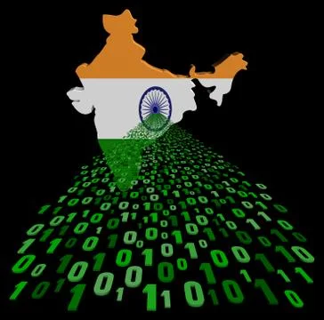 India map flag with green binary code foreground illustration イラスト素材