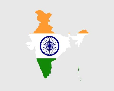 India Map Flag. Map of the Republic of India with the Indian country banner. Stock Illustration