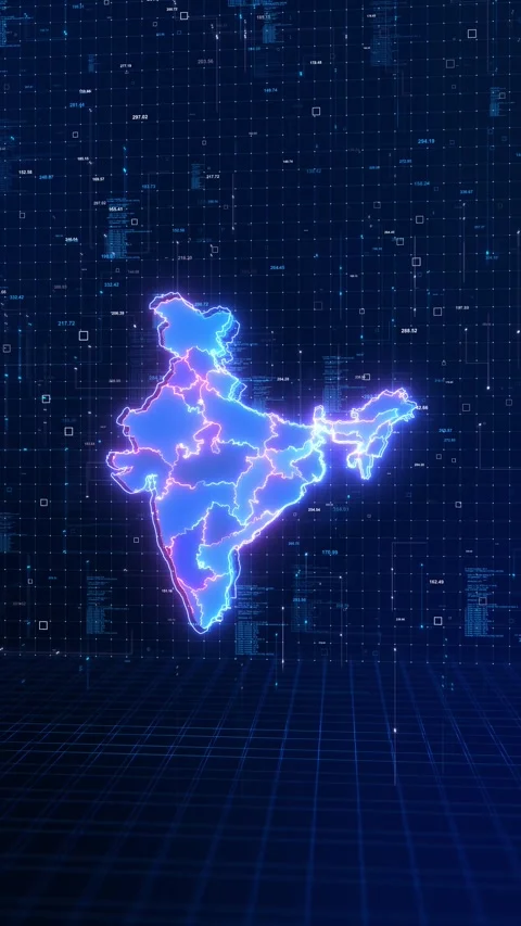 India map glowing lighting elements places night map. for slideshows Stock Footage 317597981