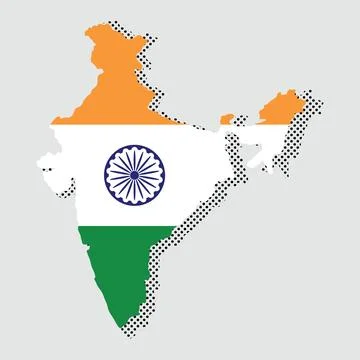 India Map with india flags and black halftone dotted shadow Illustration - .. Stock Illustration