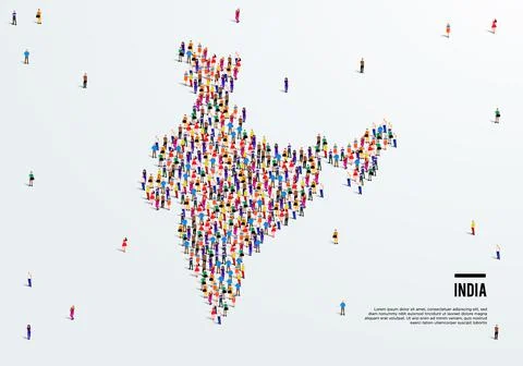 India Map. Large group of people form to create a shape of India Map. Stock Illustration