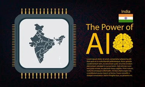 India map with microchip war and AI concept on circuit board, Power of AI w.. Stock Illustration