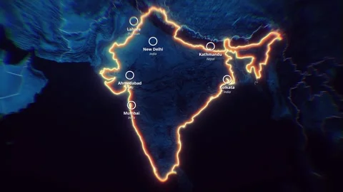 INDIA  Map Neon Glow Animation | Technology &amp; Data Visualization Background Stock Footage 333261782