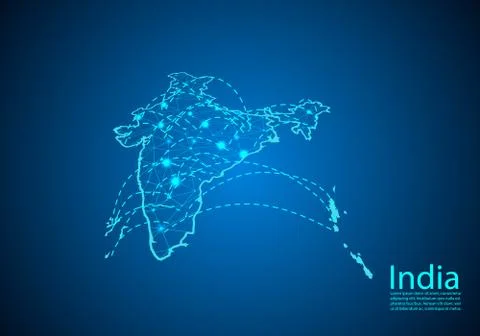 India map with nodes linked by lines. concept of global communication and bus Stock Illustration