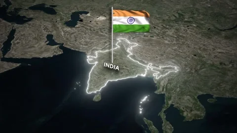 India Map Outline Animation with 3D Waving of India National Flag on World Ma Video stock 329882286