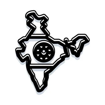 India map outline featuring national symbol icon Stock Illustration