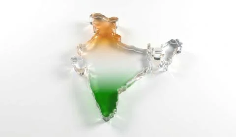 India map outline glass effect with flag colors isolated on white background. Stock Illustration