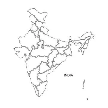 India Map Outline with State Borders and Andaman Nicobar Islands on White Stock Illustration