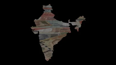 India map with scrolling Rupees animation Stock Footage