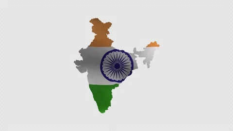 India Map Shape with Waving Flag Texture Animation on Transparent Background Stock Footage 339340611