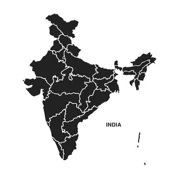 India Map Silhouette Black with State Borders and Andaman Nicobar Islands on Illustrazione stock