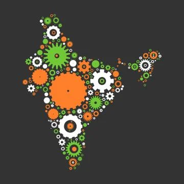 India map silhouette mosaic of cogs and gears Stock Illustration