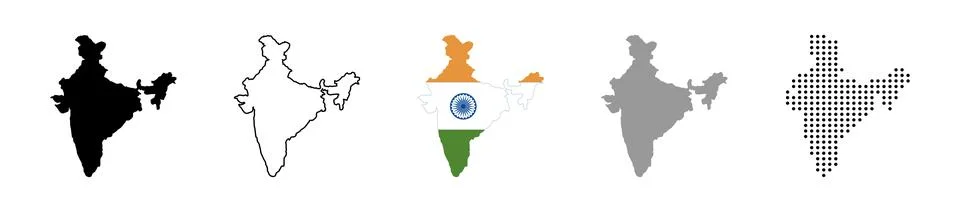 India map vector icon set. Silhouette, states, regions, outline, flag, flat.. 스톡 일러스트