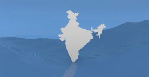 India map with water Hind river 3D Rendering Stock Illustration