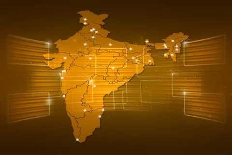 India map world map news communication yellow gold Stock Illustration